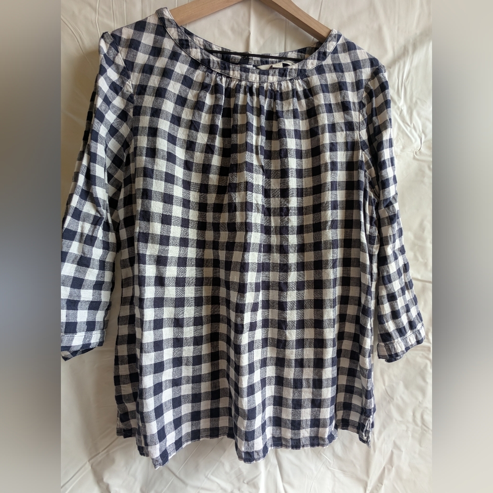 Boden Blue and White 3/4 Sleeve Boxy Blouse